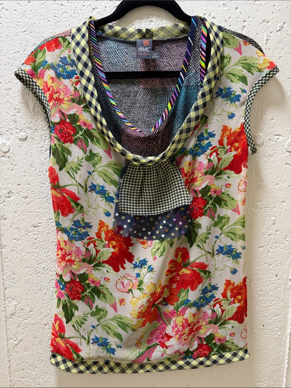 Anac Floral Mixed-Print Scoop Neck Top - Red, Green, Blue, Pink